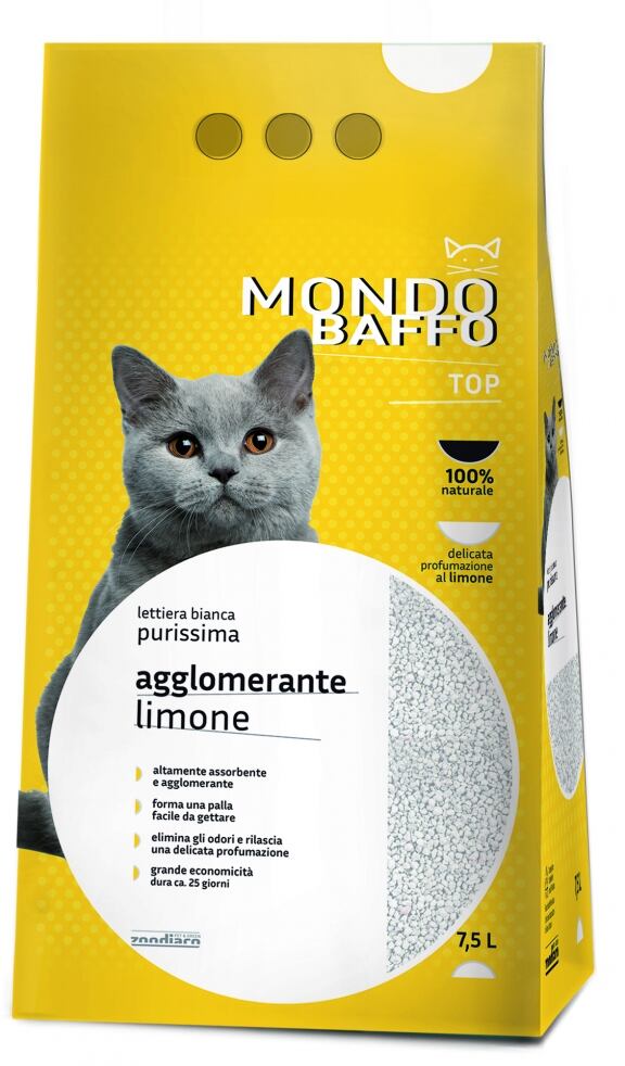 Mondo Baffo Lettiera bianca purissima 7,5 L - Agglomerante limone