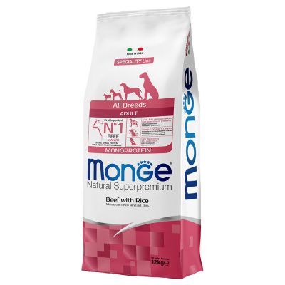 Monge All Breeds Adult Monoprotein Manzo con Riso Crocchette per cani