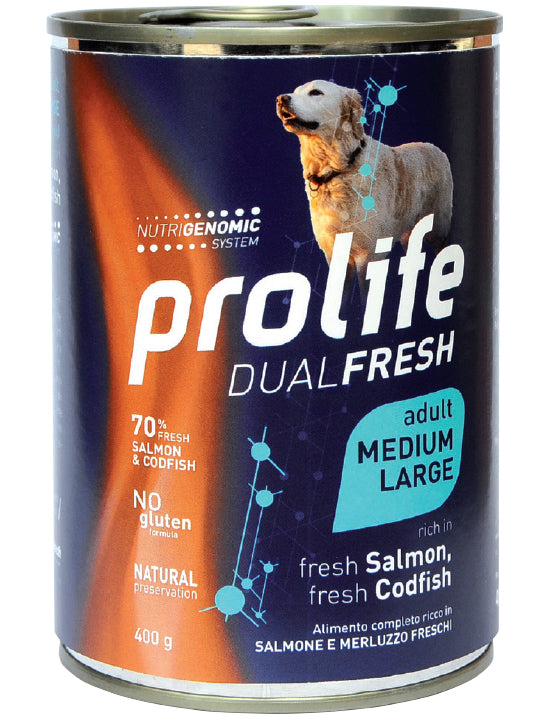 Prolife Dual Fresh Adult fresh Salmon, fresh Codfish & Rice - Medium/Large Umido 400 gr