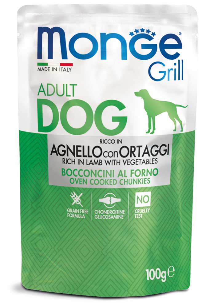 Monge Grill Bocconcini – Ricco in Agnello con Ortaggi Adult 100 gr