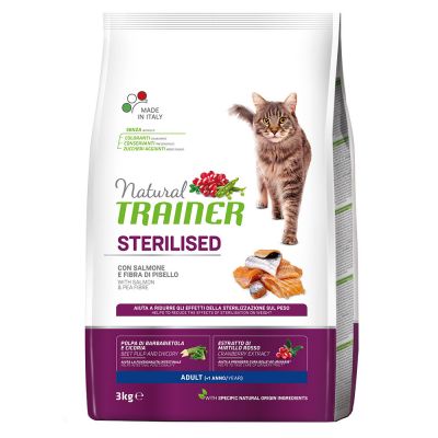 Natural Trainer Sterilised con Salmone Crocchette per gatti