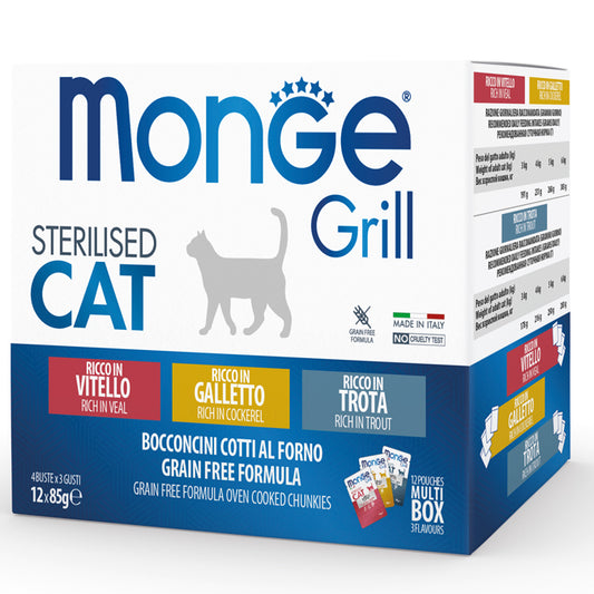 Monge Grill Multipack Buste – Galletto, Trota, Vitello – Sterilised 12x 85 gr