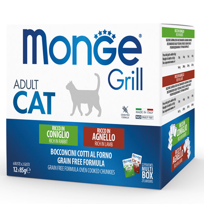 Monge  Grill Multipack Buste – Coniglio, Agnello – Adult12x 85 gr