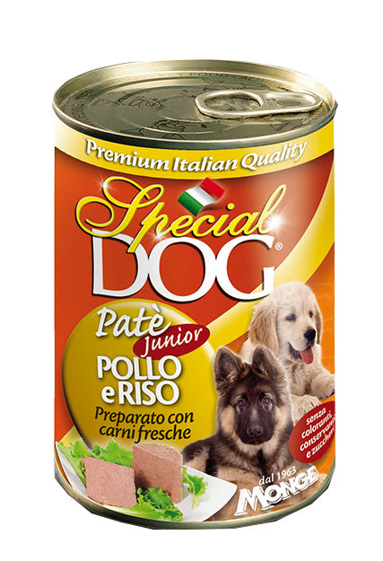 Monge Special Dog All Breeds Puppy and Junior Paté con Pollo e Riso Umido 400 gr